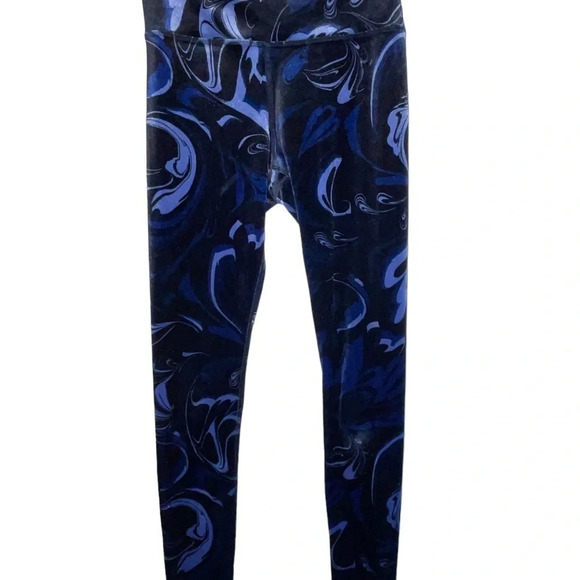 Athleta Elation Velvet Tight Leggings Women’s Size XXS Black Blue Swirl Print - Picture 7 of 7